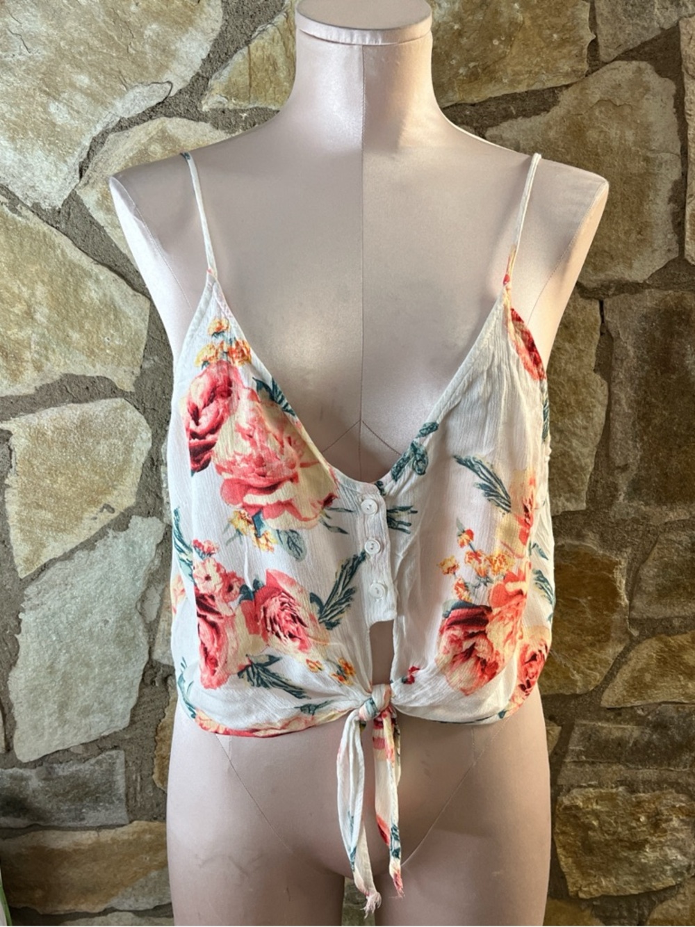 Shelly Floral Tie Front Cami Top | Adjustable Strap Crop Top | Size M